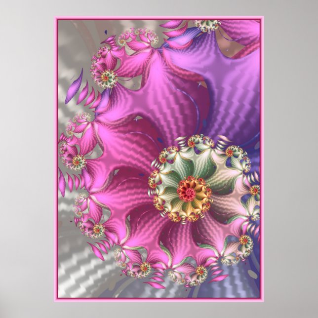 Affiche Fractale en soie rose et violet (Devant)
