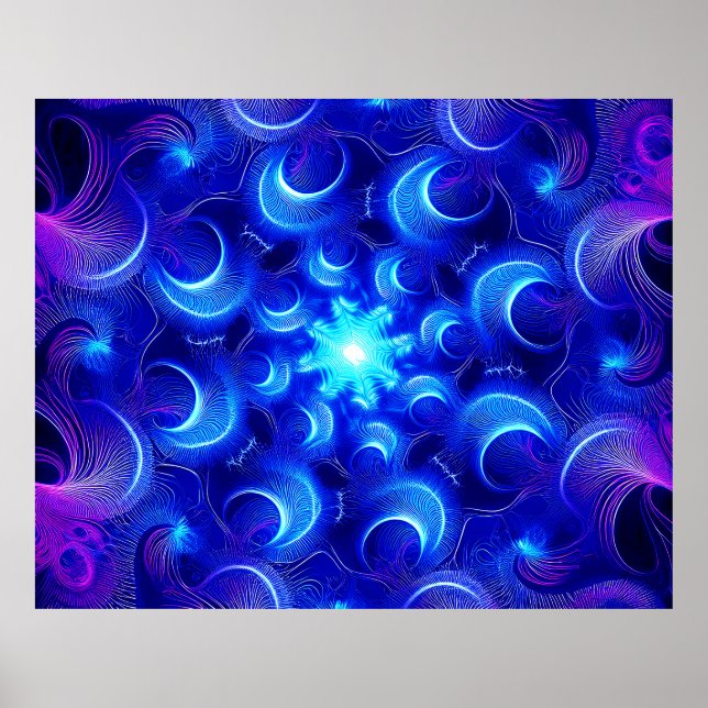 Affiche Fractales Bleus de Lune Croissante (Devant)