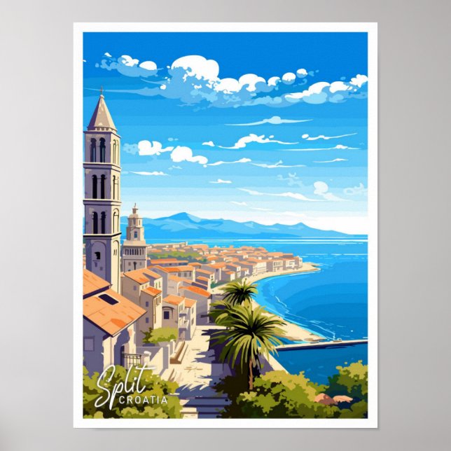 Affiche Fractionner Croatie Voyage illustration Vintage (Devant)
