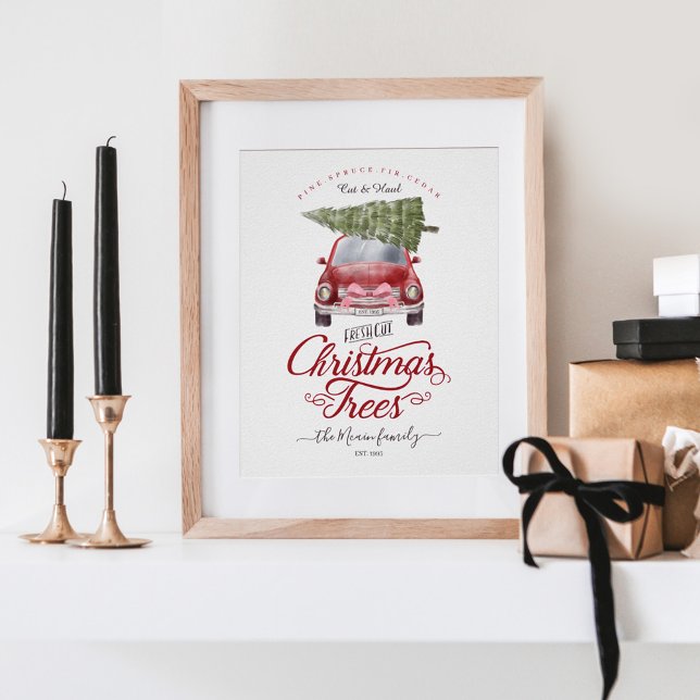 Affiche Fraîchement Coupé Arbres de Noël Aquarelle Rouge V (Créateur téléchargé)