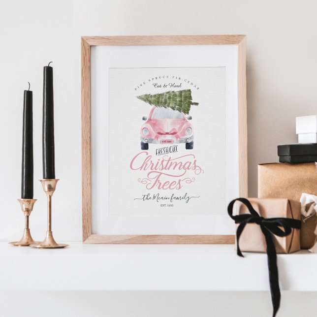 Affiche Fraîchement Coupé Arbres de Noël Chic Rose Aquarel (Créateur téléchargé)