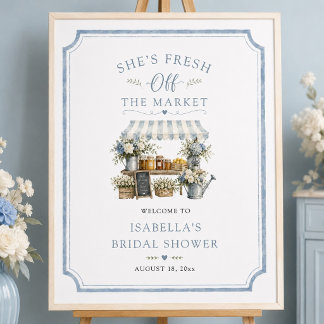 Affiche Fraîchement sortie du marché Baby Shower Bleu et B