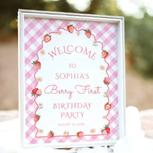 Affiche fraise 1er anniversaire Wavy Berry Première bienve