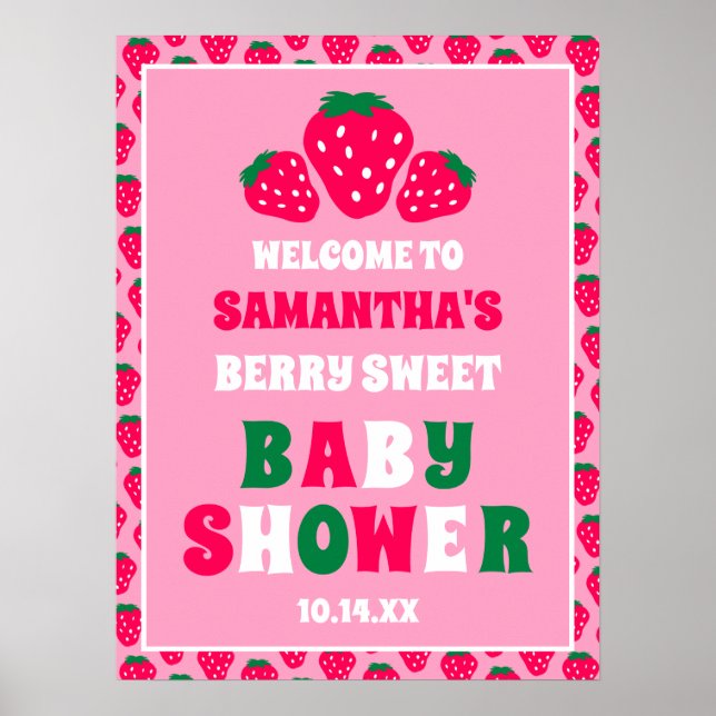 Affiche Fraise Bébé Fille Douche Berry Sweet Welcome (Devant)