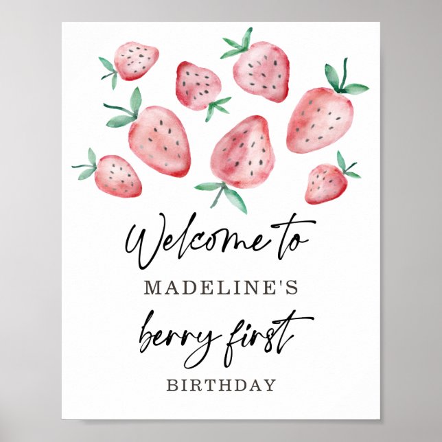 Affiche Fraise Berry Premier anniversaire Fille Sweet Bien (Devant)