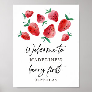 Affiche Fraise Berry Premier anniversaire Fille Sweet Bien