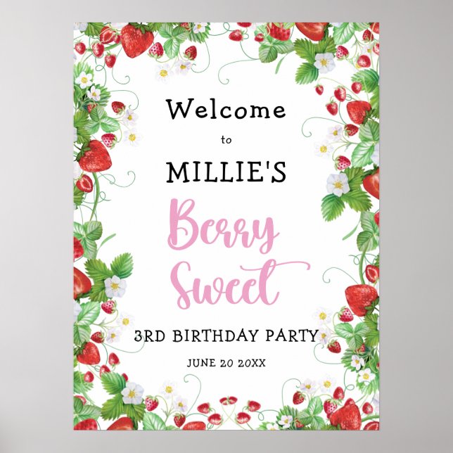 Affiche Fraise Berry Sweet Anniversaire de enfant Party Bi (Devant)