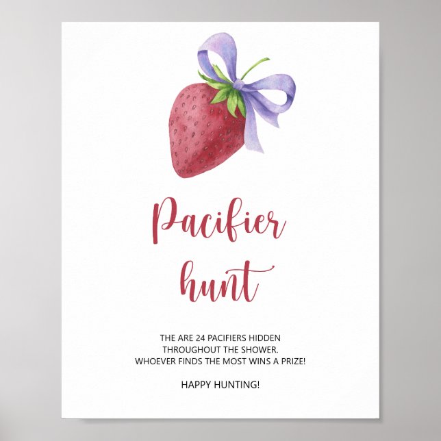 Affiche Fraise - chasse à la suce jeu de baby shower (Devant)