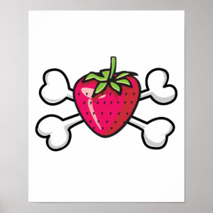 Affiche fraise Crâne et os croisés