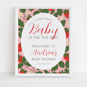 Affiche Fraise douce Florale Fille Baby shower Bienvenue