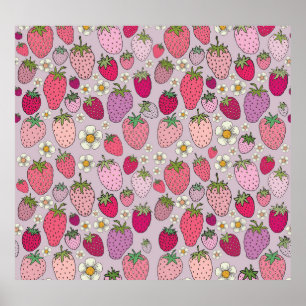 Affiche Fraise Été Motif sans couture