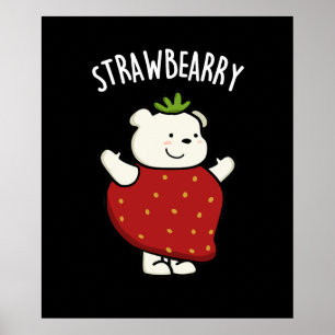 Affiche Fraise Funny Pun d'ours aux fraises Dark BG