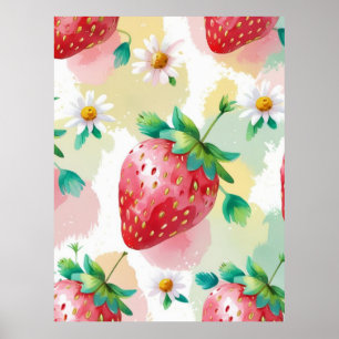 Affiche Fraise mignonne arc-en-ciel Fête d'anniversaire de