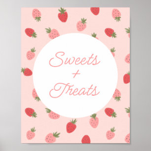 Affiche Fraise rose Bonbons et friandises d'anniversaire