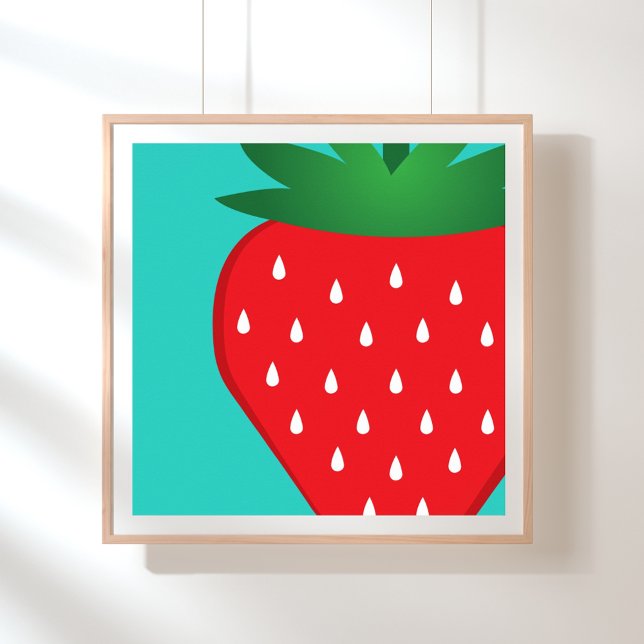 Affiche Fraise simple Rouge Turquoise brillant Fruit moder (Créateur téléchargé)