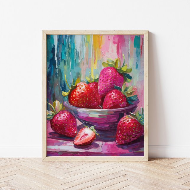 Affiche Fraises Colorful Moderne Peinture Abstraite (Créateur téléchargé)