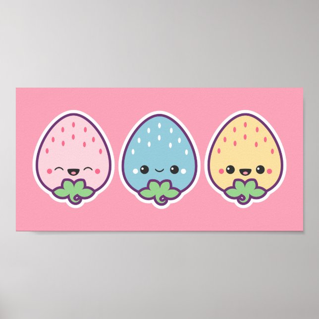 Affiche Fraises Cute Pastel (Devant)