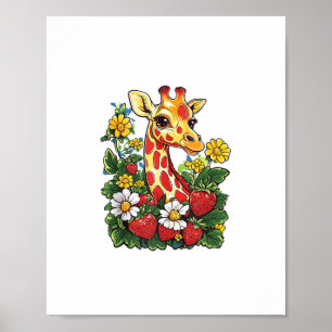 Affiche Fraises de girafe et graphique de fleurs Mignon Gi