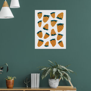 Affiche Fraises d'été bio - orange et vert