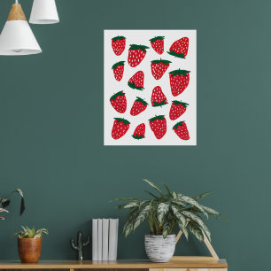 Affiche Fraises d'été bio - rouge et vert