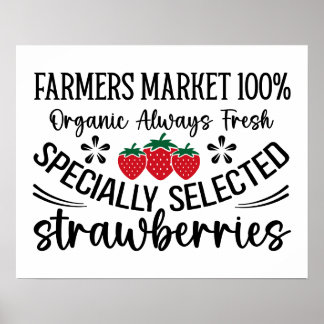 Affiche Fraises du marché de l'agriculteur biologique
