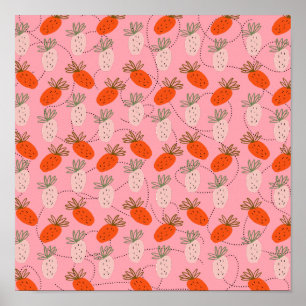 Affiche Fraises motif gribouillé rose blanc   