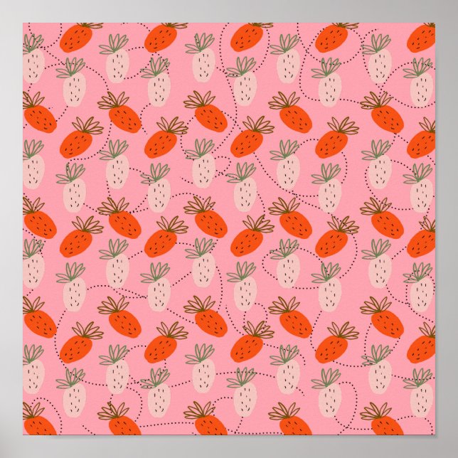 Affiche Fraises motif gribouillé rose blanc    (Devant)