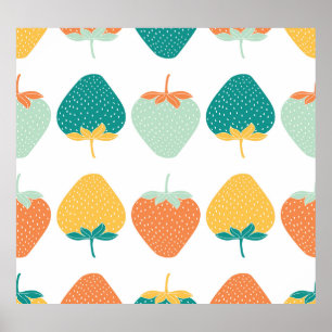 Affiche Fraises multicolores : Motif Vintage de fruits.