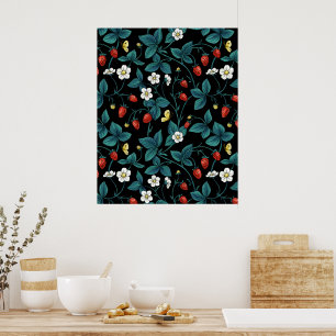 Affiche Fraises sauvages rouge/jaune/bleu/noir