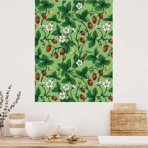 Affiche Fraises sauvages rouge/jaune/vert/