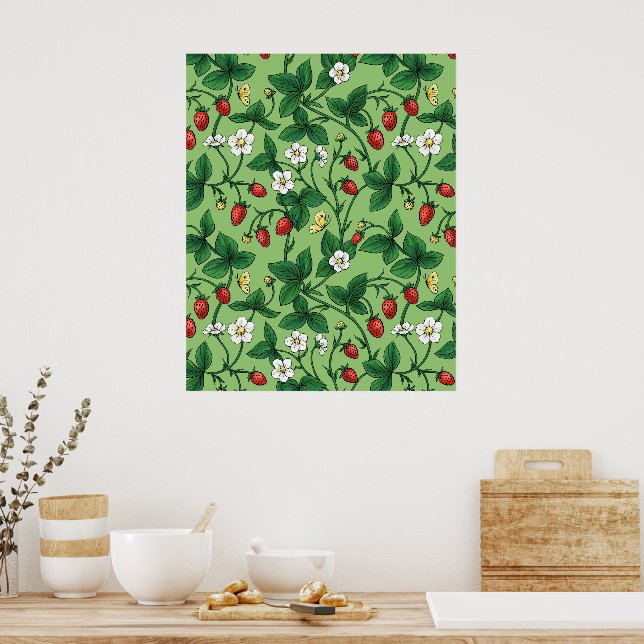 Affiche Fraises sauvages rouge/jaune/vert/ (Cuisine)