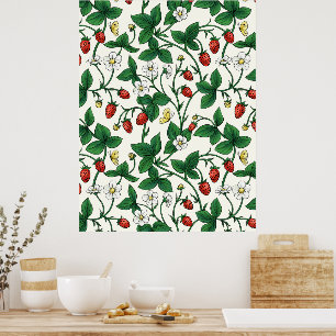 Affiche Fraises sauvages rouge/jaune/vert/blanc cassé