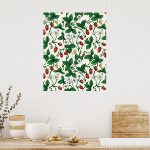 Affiche Fraises sauvages rouge/jaune/vert/blanc cassé