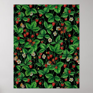 Affiche Fraises sauvages sur le noir