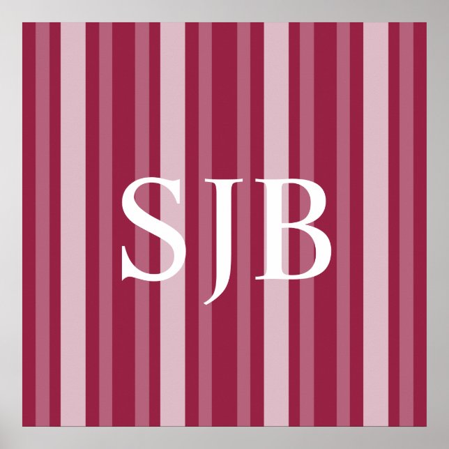 Affiche Framboise Victorian Lady Stripe avec Monogramme (Devant)