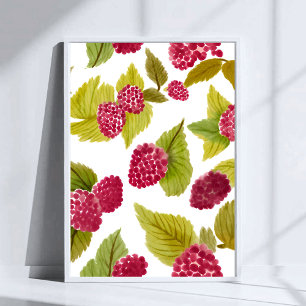 Affiche Framboises rouges aquarelle fruit peint