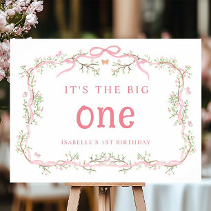 Affiche Frame Florale en fleurs rose 1er anniversaire
