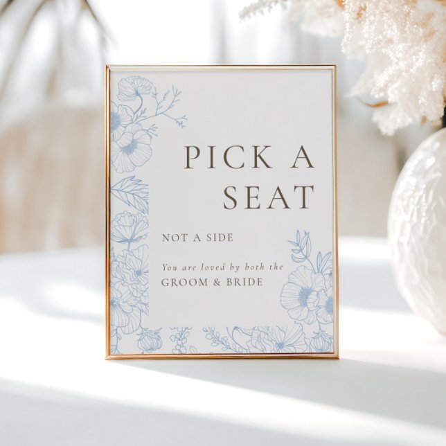 Affiche Français Blue Floral Line Art Choisir Un Siège (Créateur téléchargé)