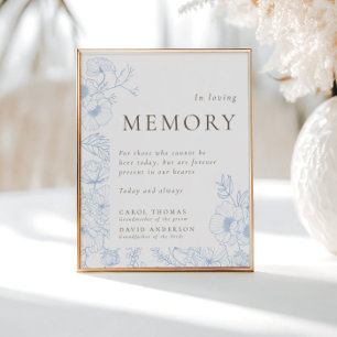 Affiche Français Blue Floral Line Art in Love Memory