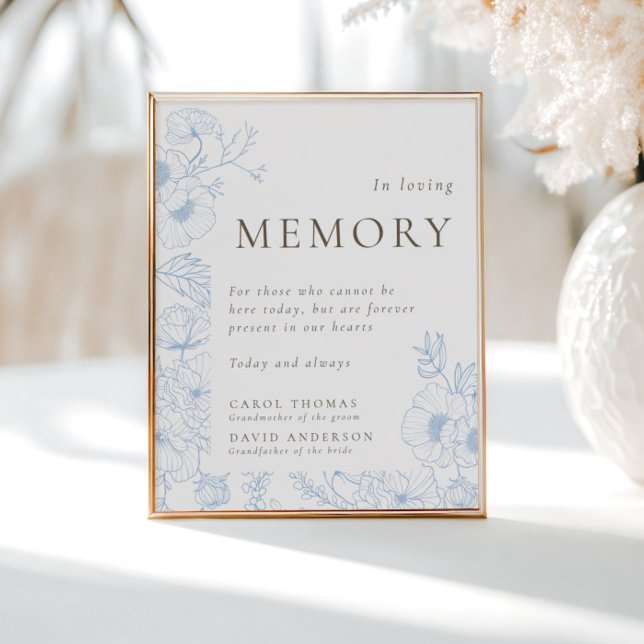 Affiche Français Blue Floral Line Art in Love Memory (Créateur téléchargé)