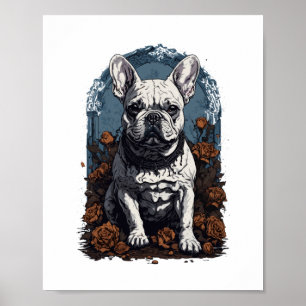 Affiche Français Bulldog Gothique Floral