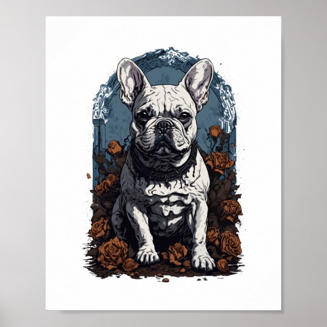 Affiche Français Bulldog Gothique Floral (Devant)