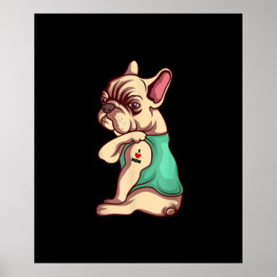 Affiche français bulldog i love maman tatouage amant cadea