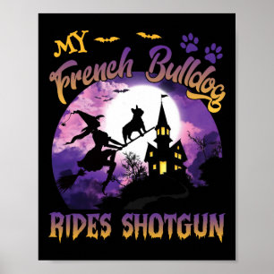 Affiche Français Bulldog Rides Shotgun Cool Halloween Prot