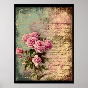 Affiche francais chic, shabby chic, roses roses roses, flo