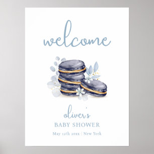 Affiche Français Floral Bonjour Macaron Baby shower Bienve