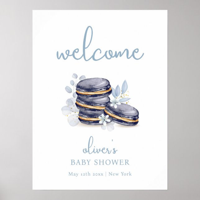 Affiche Français Floral Bonjour Macaron Baby shower Bienve (Devant)