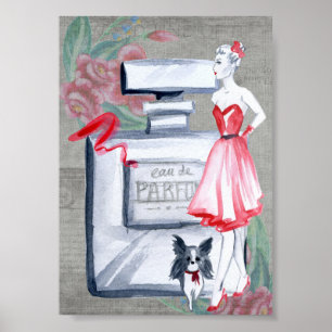 Affiche Français Madame avec bouteille de parfum pour chie