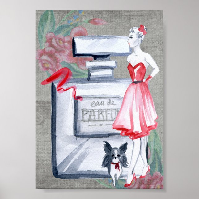 Affiche Français Madame avec bouteille de parfum pour chie (Devant)