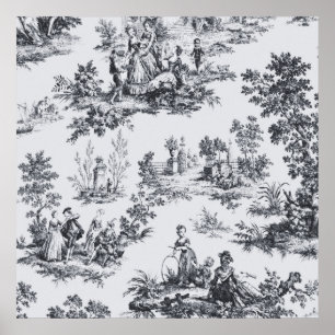Affiche Française toile de jouy noir et blanc élégant